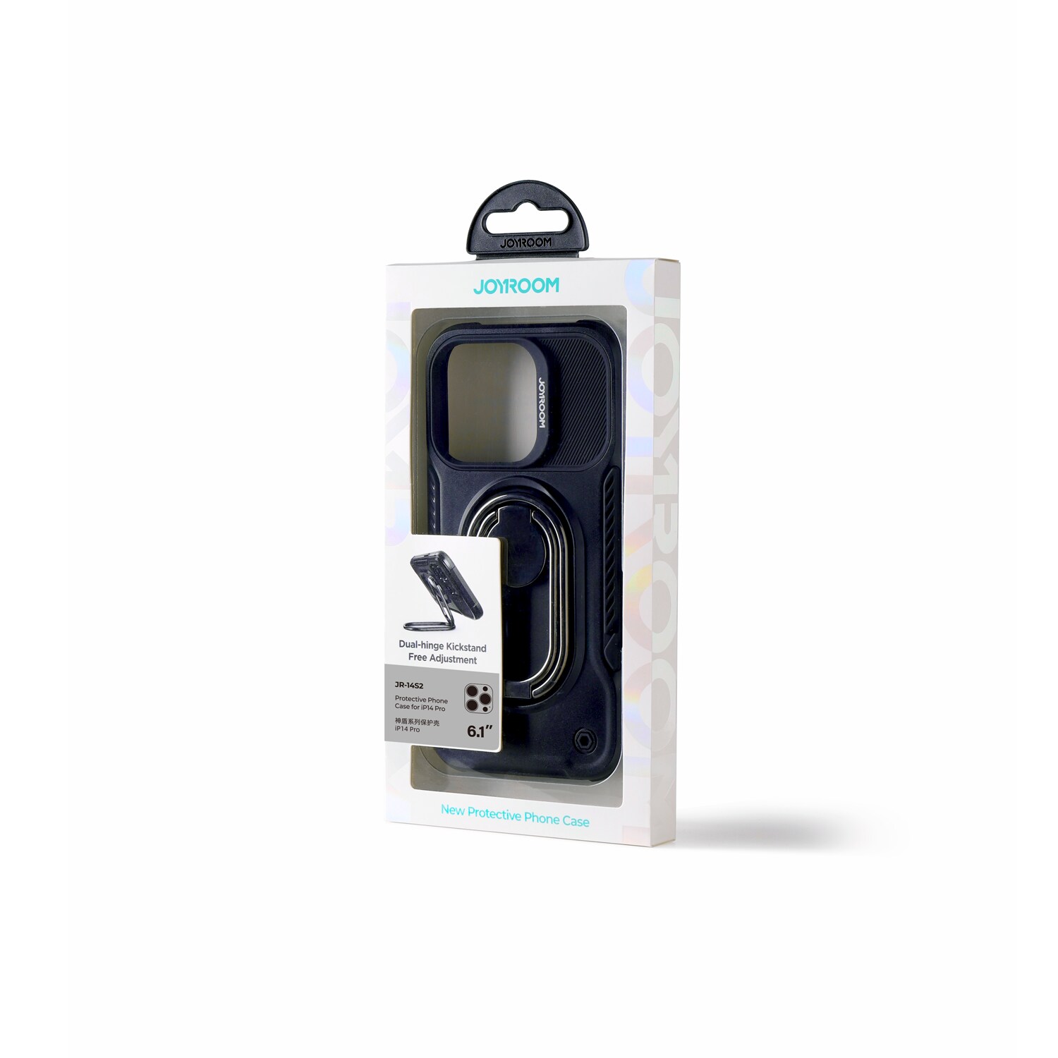 Joyroom Dual Hinge-fodral för iPhone 14 Pro pansarfodral med stativ och ringhållare svart