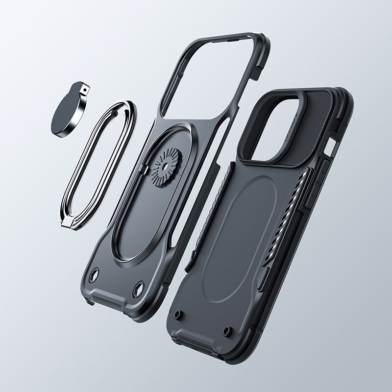 Joyroom Dual Hinge-fodral för iPhone 14 Pro pansarfodral med stativ och ringhållare svart