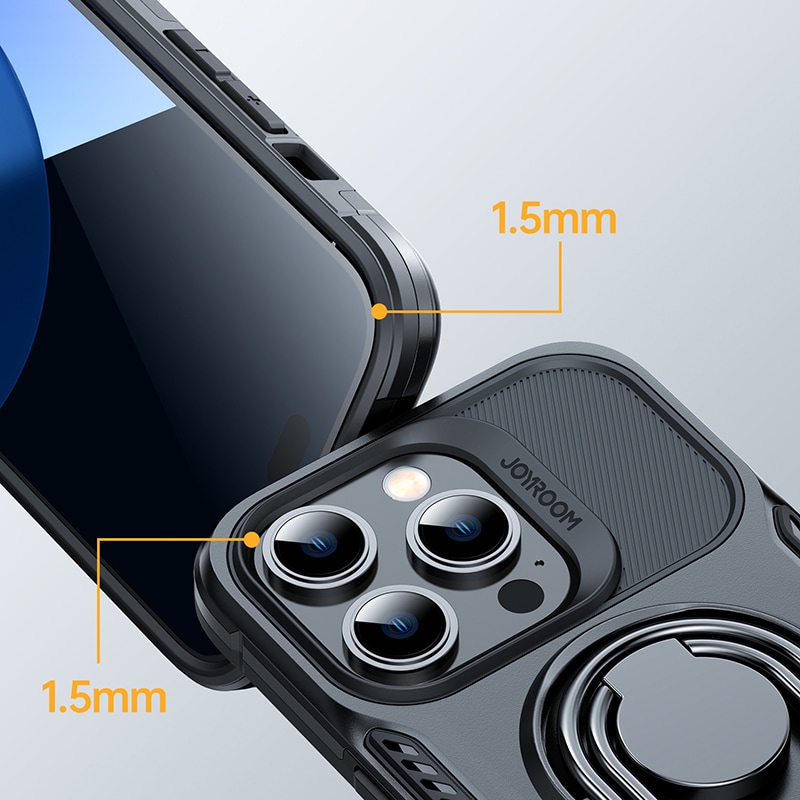 Joyroom Dual Hinge-fodral för iPhone 14 Pro pansarfodral med stativ och ringhållare svart