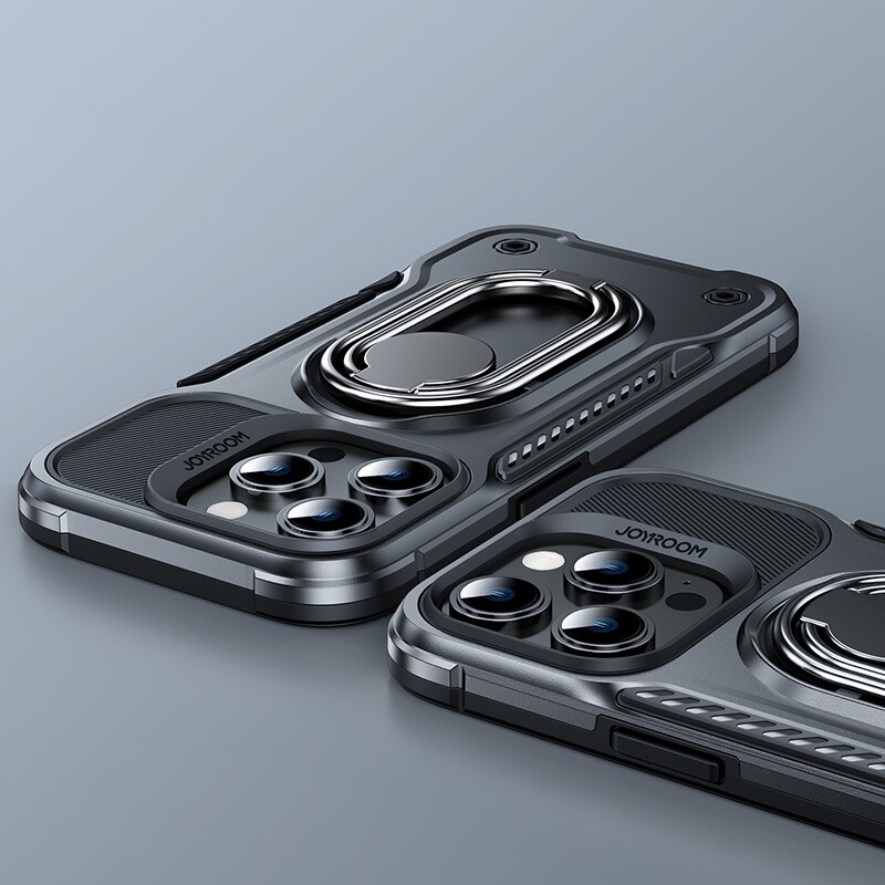 Joyroom Dual Hinge-fodral för iPhone 14 Pro pansarfodral med stativ och ringhållare svart