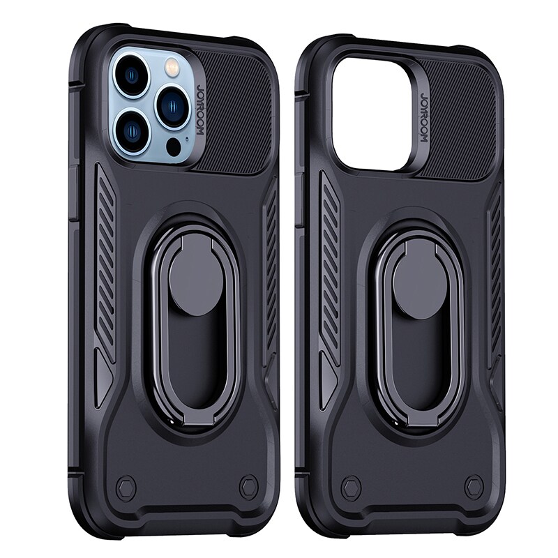 Joyroom Dual Hinge-fodral för iPhone 14 Pro pansarfodral med stativ och ringhållare svart