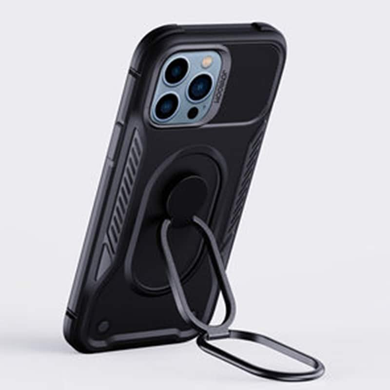 Joyroom Dual Hinge-fodral för iPhone 14 Pro pansarfodral med stativ och ringhållare svart