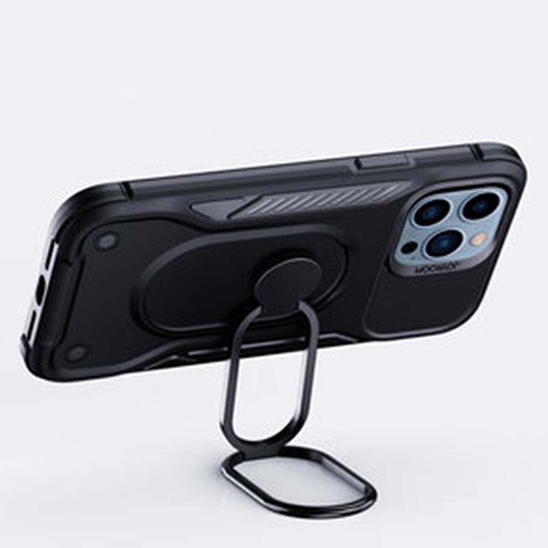 Joyroom Dual Hinge-fodral för iPhone 14 Pro pansarfodral med stativ och ringhållare svart