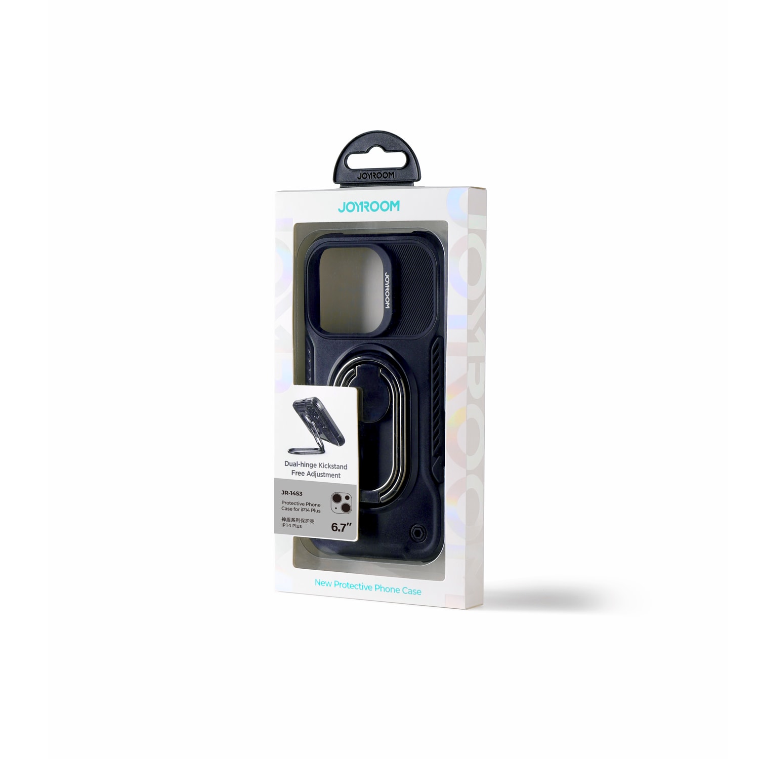 Joyroom Dual Hinge-fodral för iPhone 14 Plus pansarfodral med stativ och ringhållare svart