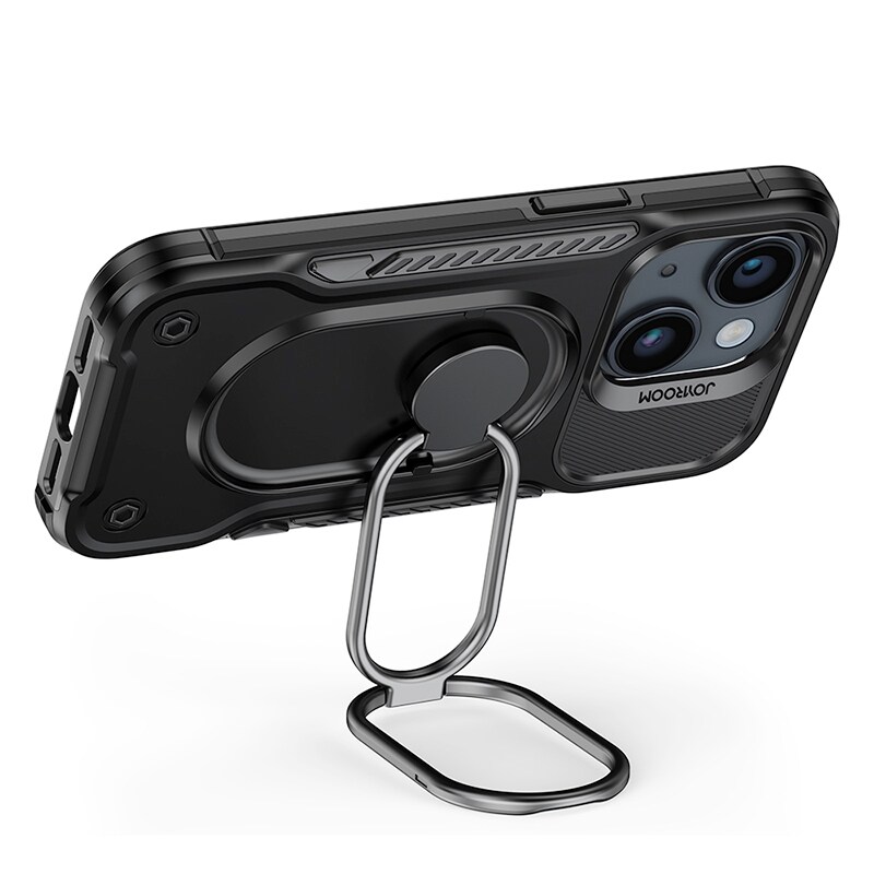 Joyroom Dual Hinge-fodral för iPhone 14 Plus pansarfodral med stativ och ringhållare svart