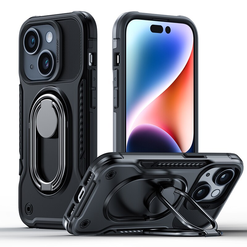Joyroom Dual Hinge-fodral för iPhone 14 Plus pansarfodral med stativ och ringhållare svart