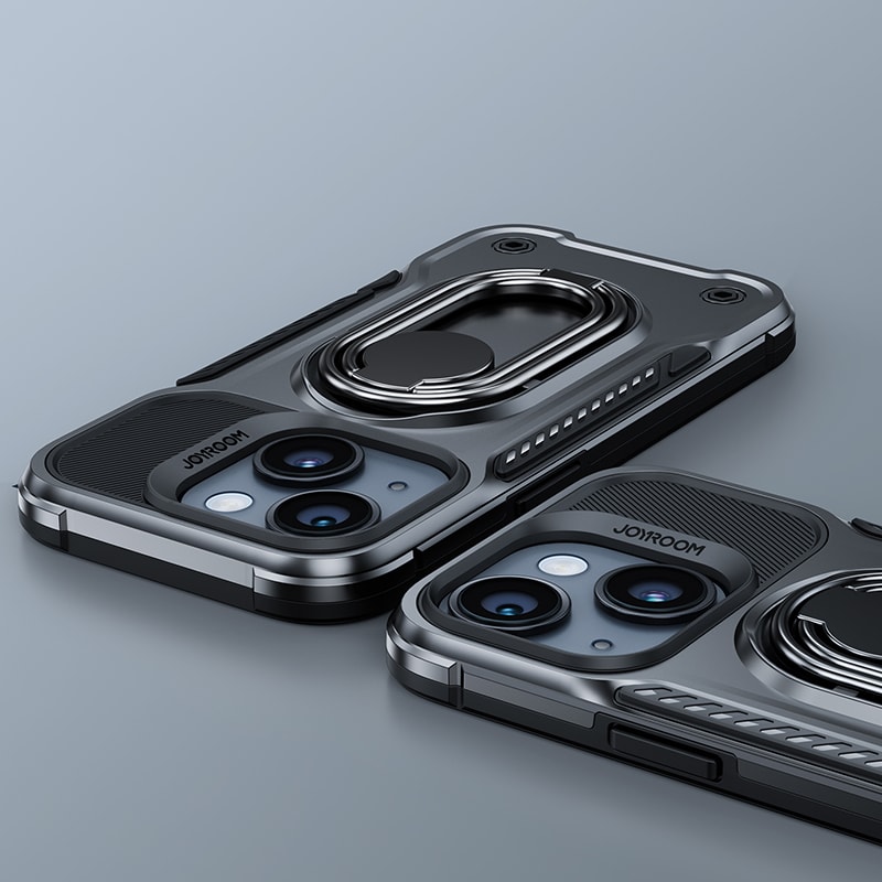 Joyroom Dual Hinge-fodral för iPhone 14 Plus pansarfodral med stativ och ringhållare svart