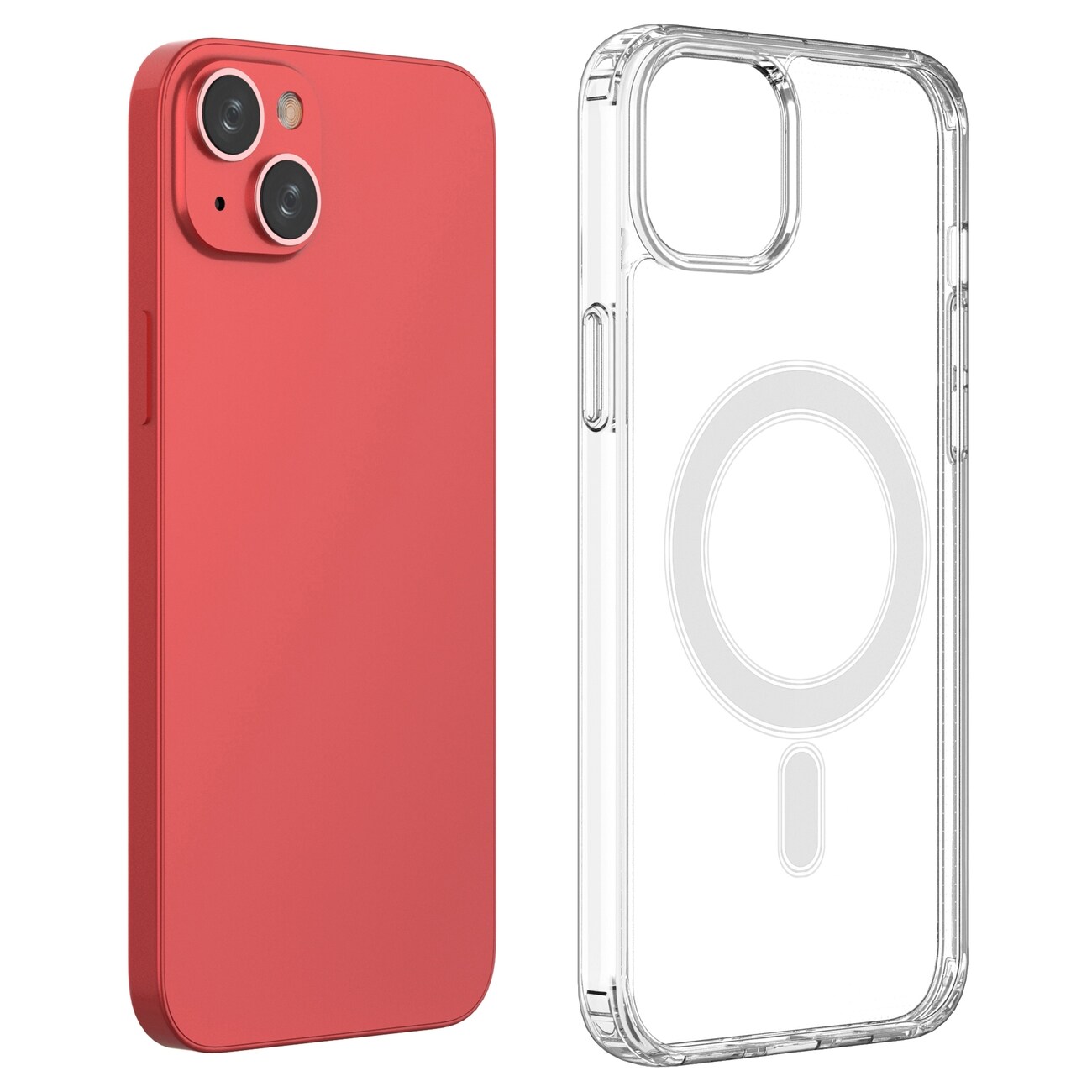 Genomskinligt magnetiskt fodral med MagSafe för iPhone 14 Plus med silverring - transparent