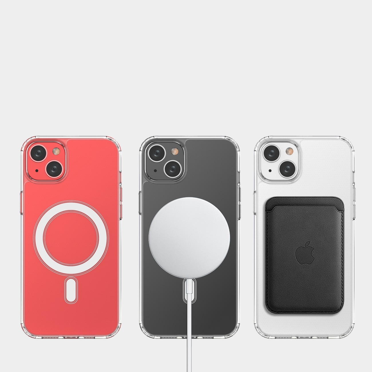 Genomskinligt magnetiskt fodral med MagSafe för iPhone 14 Plus med silverring - transparent