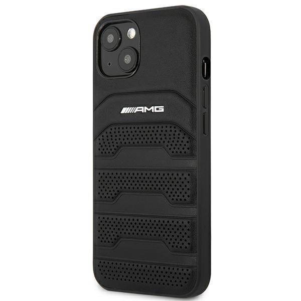 AMG AMHCP14MGSEBK iPhone 14 Plus 6,7 "svart / svart hårda fodral Läder Präglade linjer