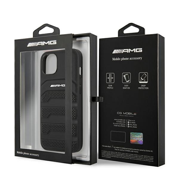 AMG AMHCP14MGSEBK iPhone 14 Plus 6,7 "svart / svart hårda fodral Läder Präglade linjer