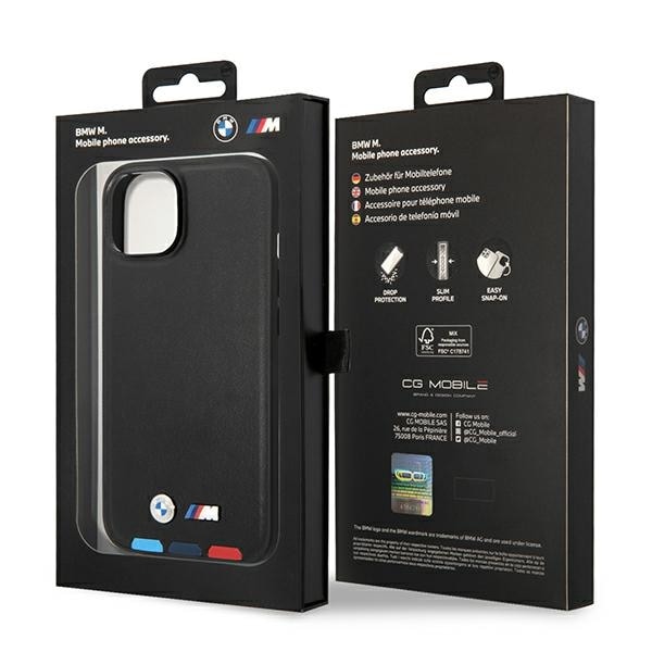Fodral BMW BMHCP14M22PTDK iPhone 14 Plus 6,7 "svart / svart Läder Stämpel Tricolor