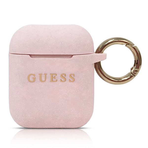 Guess GUACCSILGLLP AirPods skydd ljusrosa / rosa Silikon Glitter