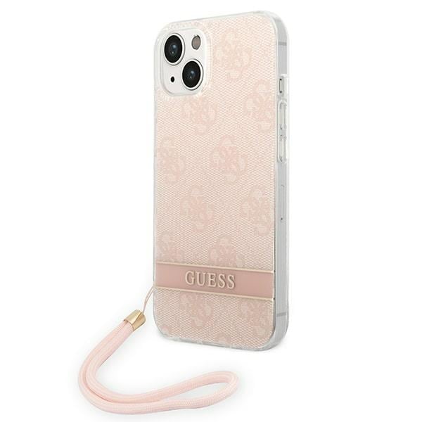 Guess GUOHCP14MH4STP iPhone 14 Plus 6,7 "rosa / rosa hårdväska 4G Print Strap