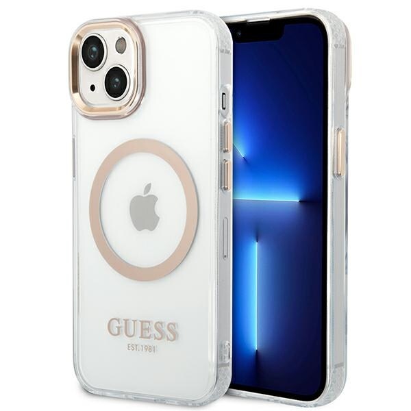 Guess GUHMP14SHTRMD iPhone 14 6.1 "guld / guld hårt fodral Metal Outline Magsafe