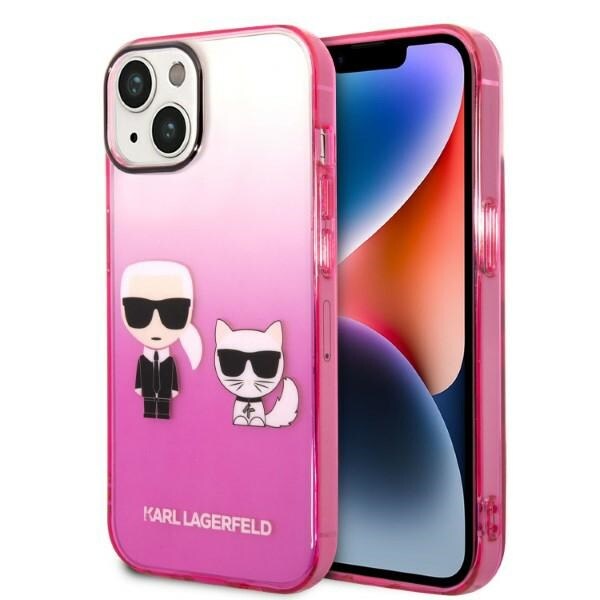 Karl Lagerfeld Gradient Ikonik Karl&Choupette Fodral för iPhone 14 Plus - Rosa