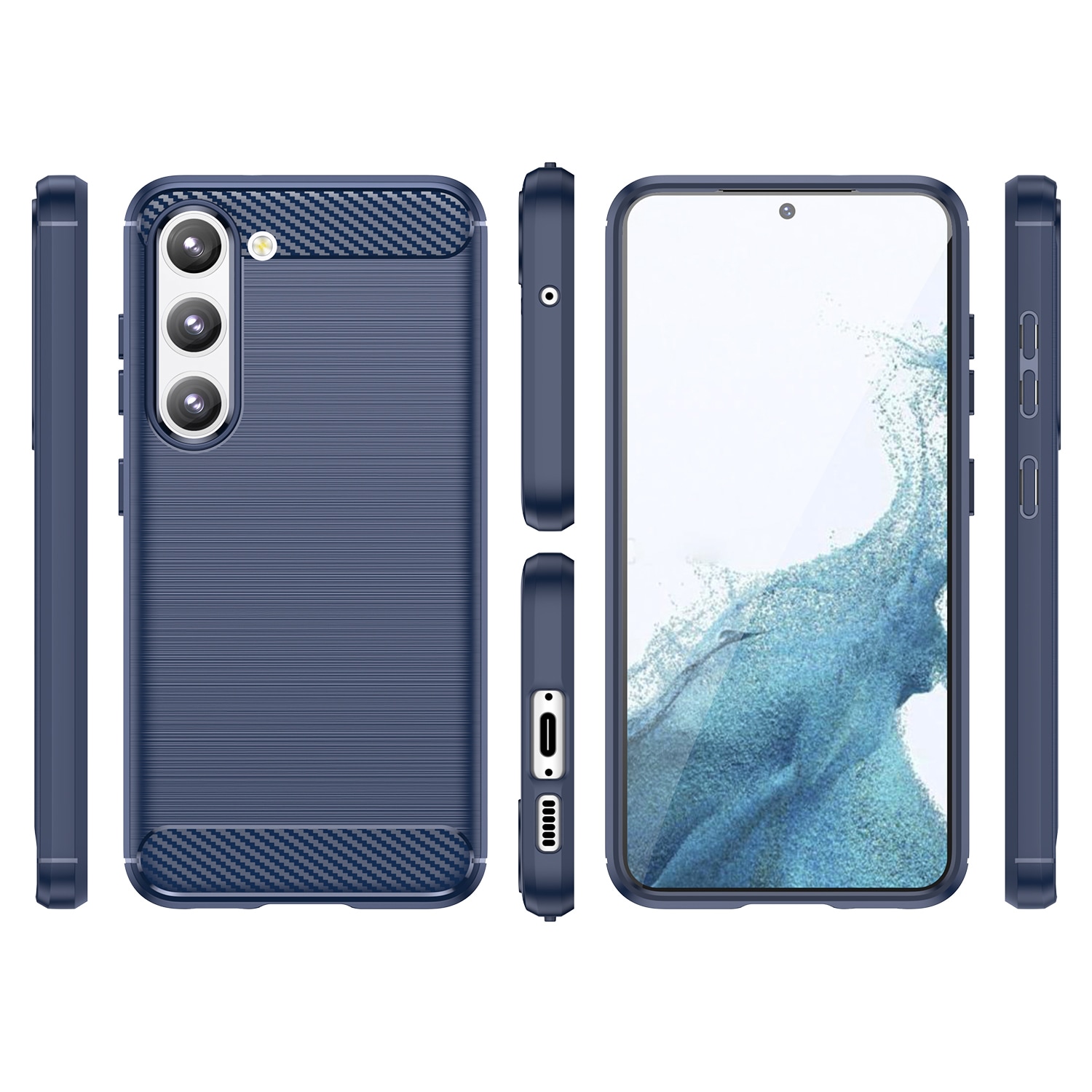 Carbon Case til Samsung Galaxy S23+ fleksibelt silikone carbon cover blå