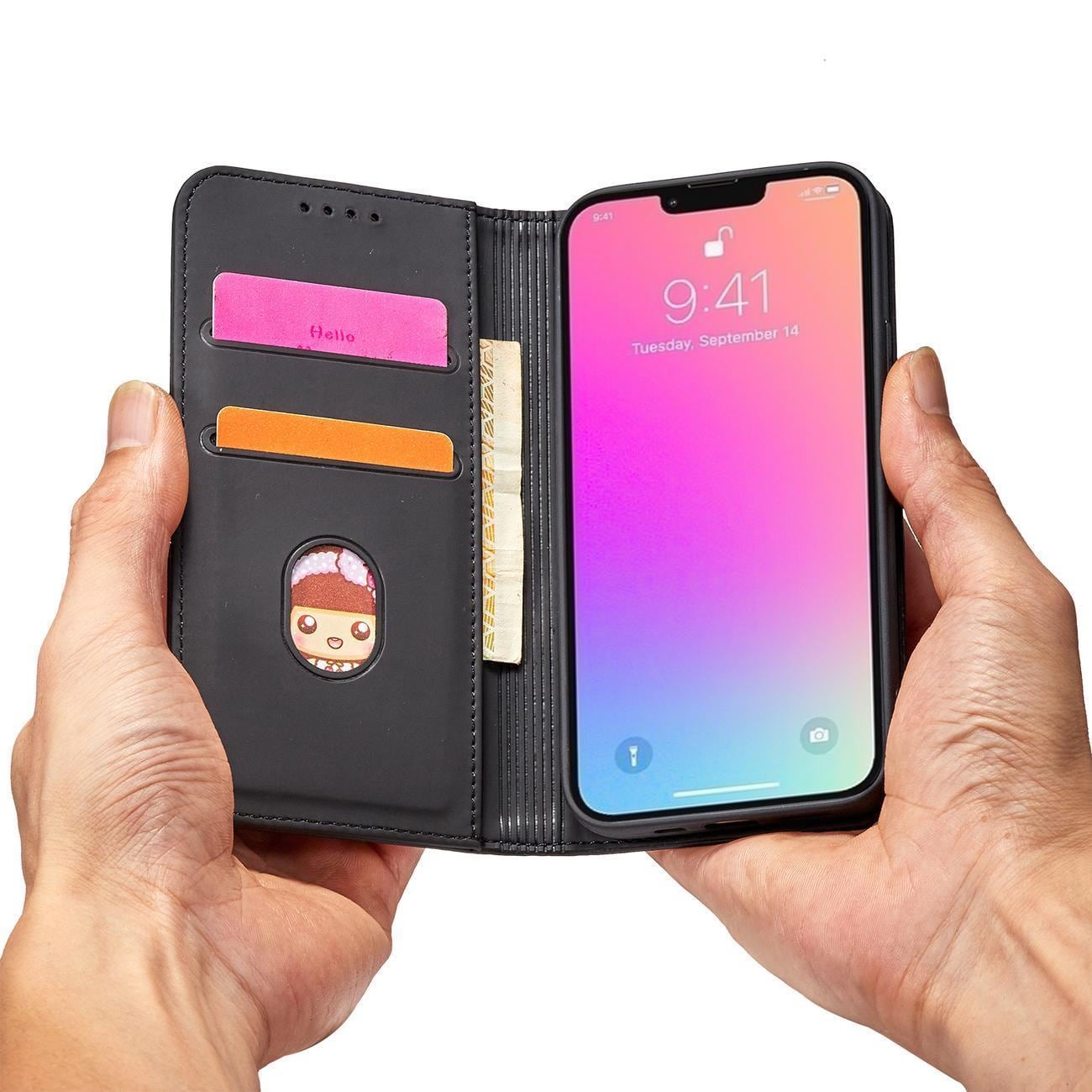 Magnet Kortfodral för Samsung Galaxy S23+ flip cover plånbok stativ svart