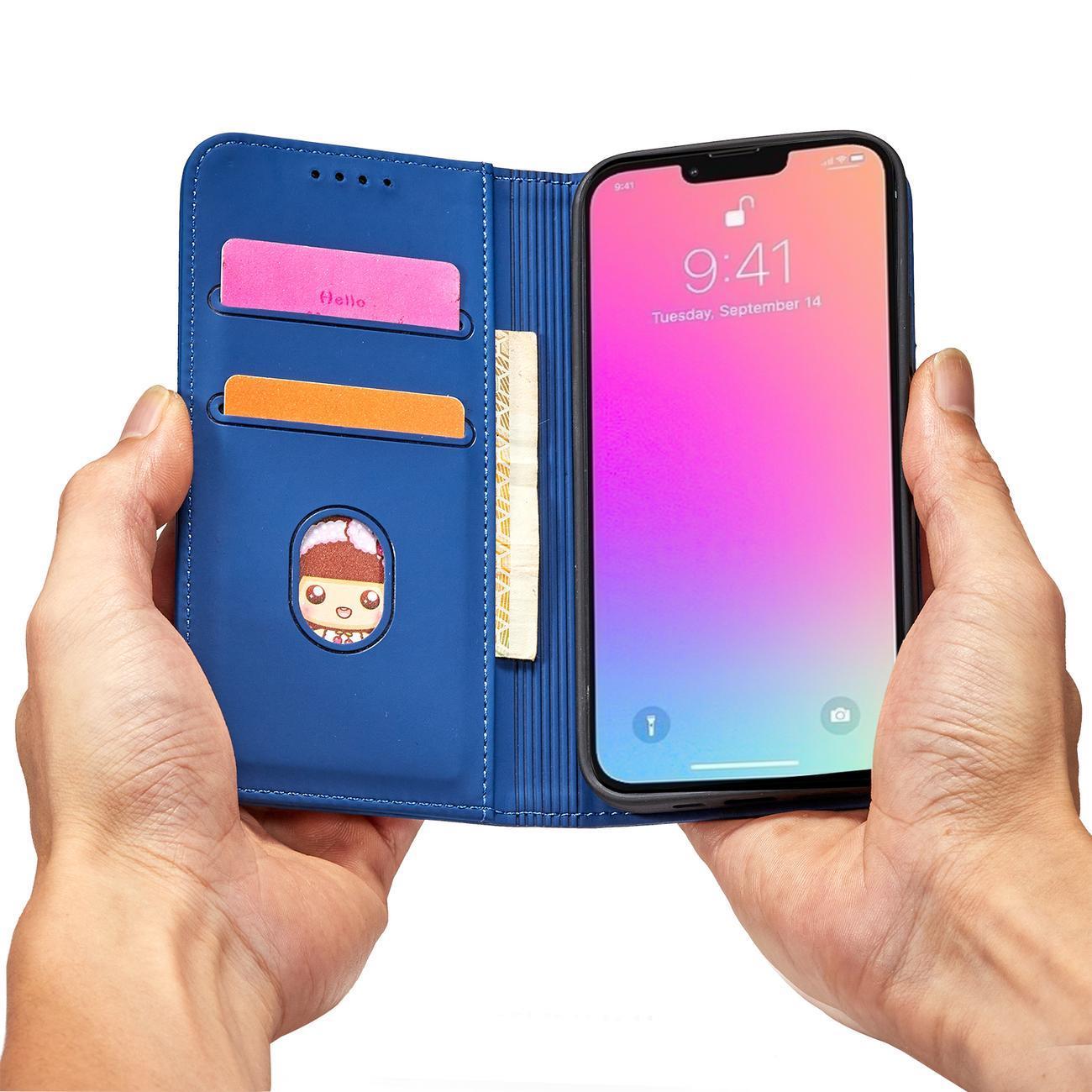 Magnet Kortfodral för Samsung Galaxy S23 Ultra flip cover plånbok stativ blå