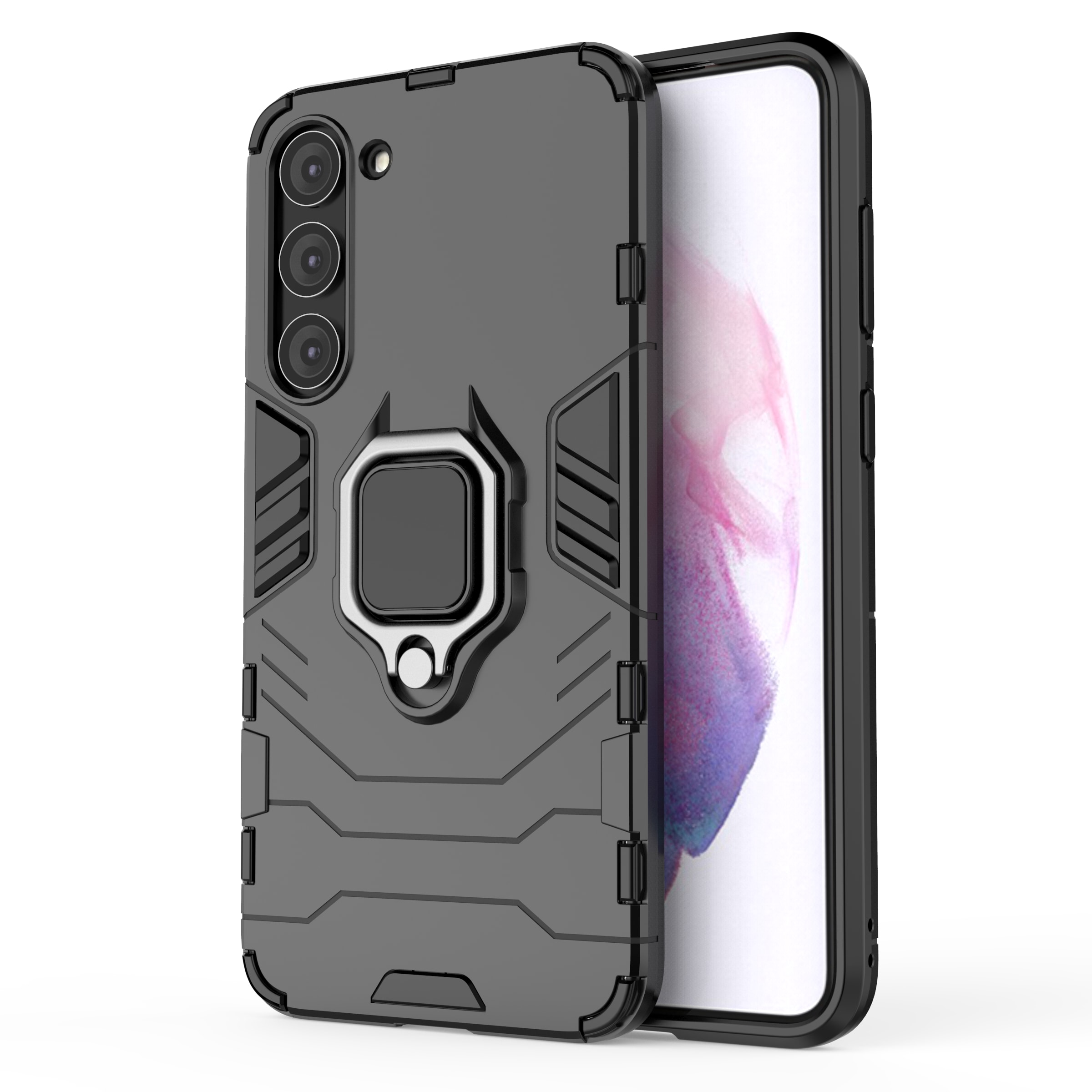 Ring Armor fodral för Samsung Galaxy S23+ pansarskydd magnetisk hållare ring svart