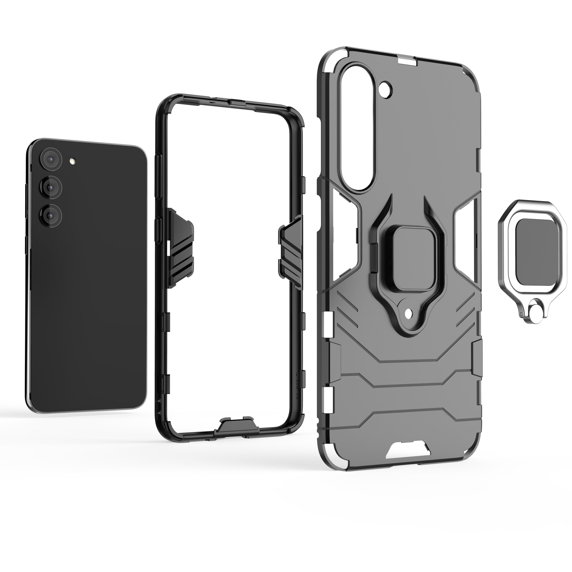 Ring Armor fodral för Samsung Galaxy S23+ pansarskydd magnetisk hållare ring svart