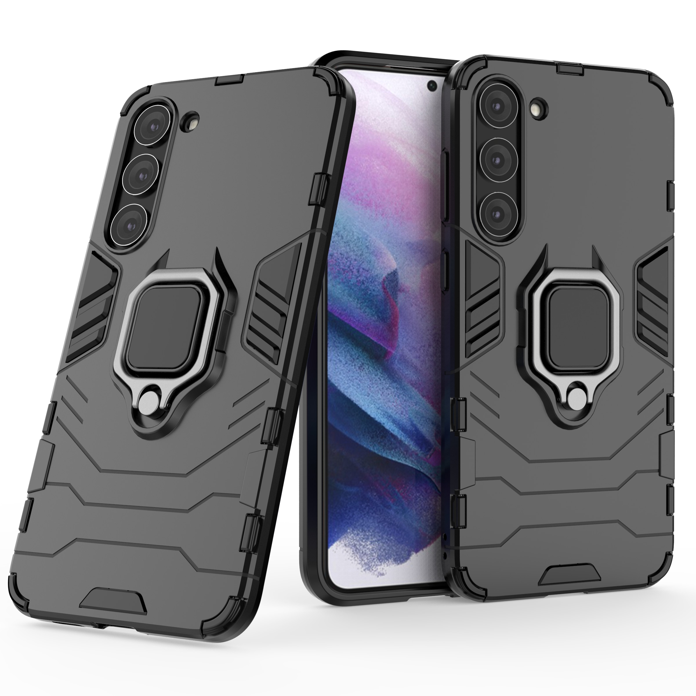 Ring Armor fodral för Samsung Galaxy S23+ pansarskydd magnetisk hållare ring svart