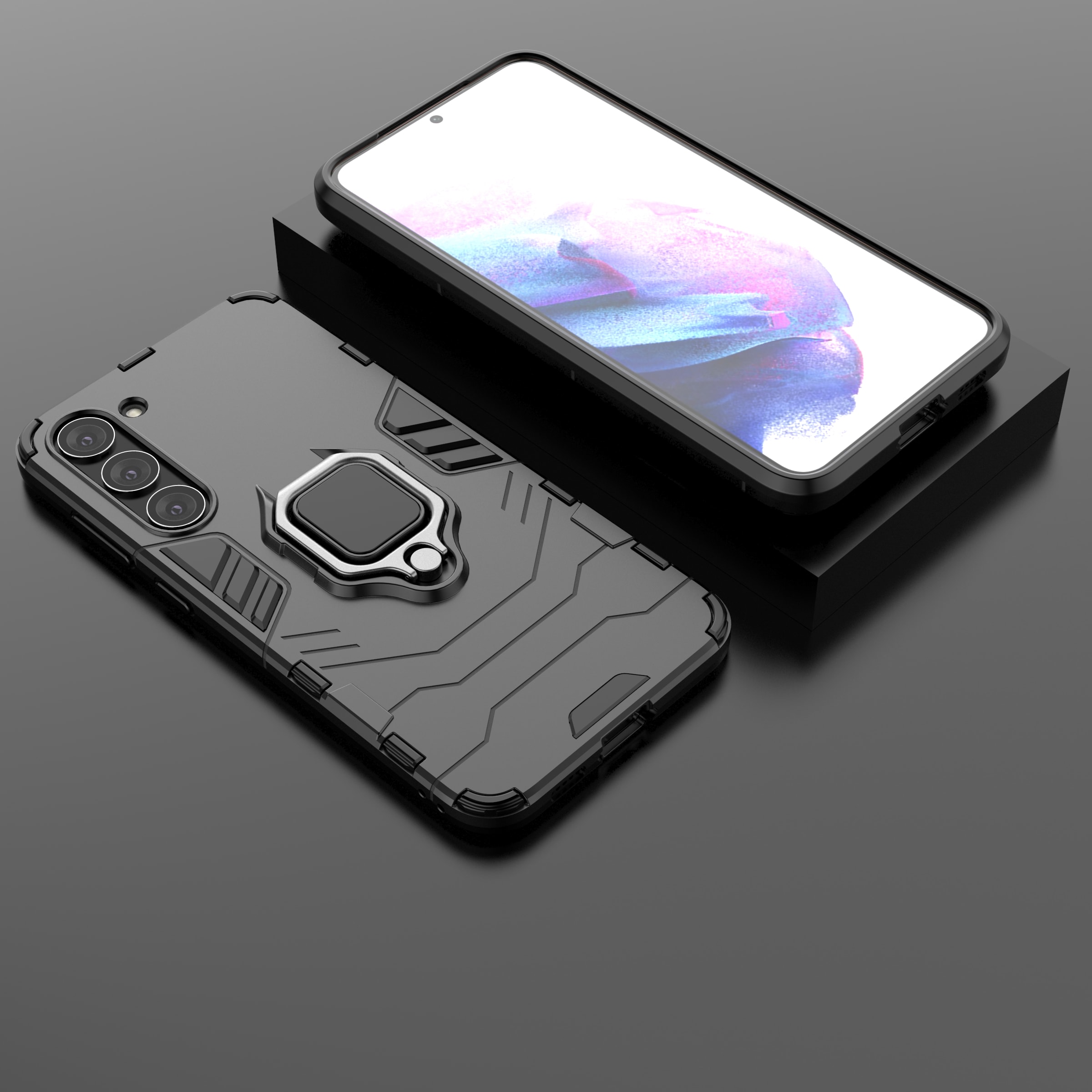 Ring Armor fodral för Samsung Galaxy S23+ pansarskydd magnetisk hållare ring svart
