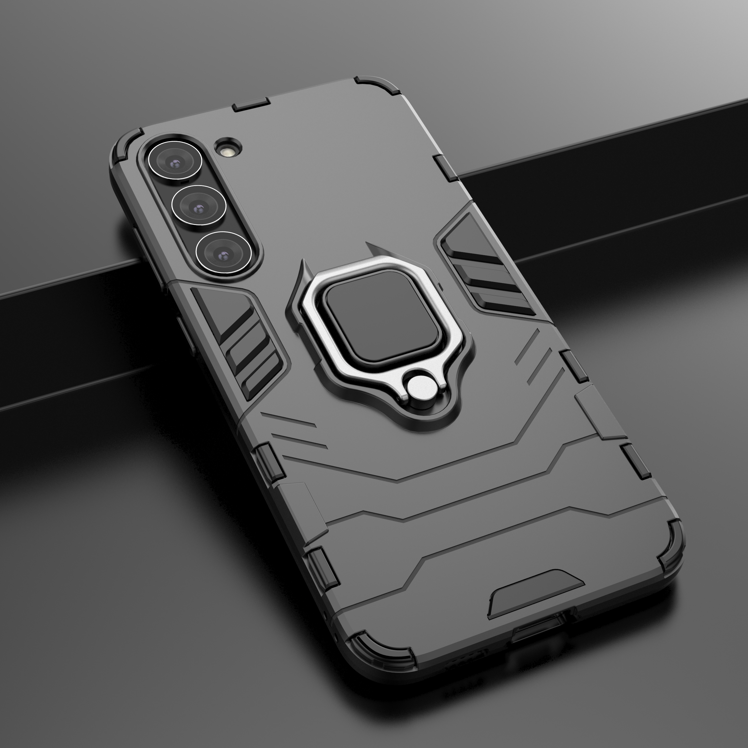 Ring Armor fodral för Samsung Galaxy S23+ pansarskydd magnetisk hållare ring svart