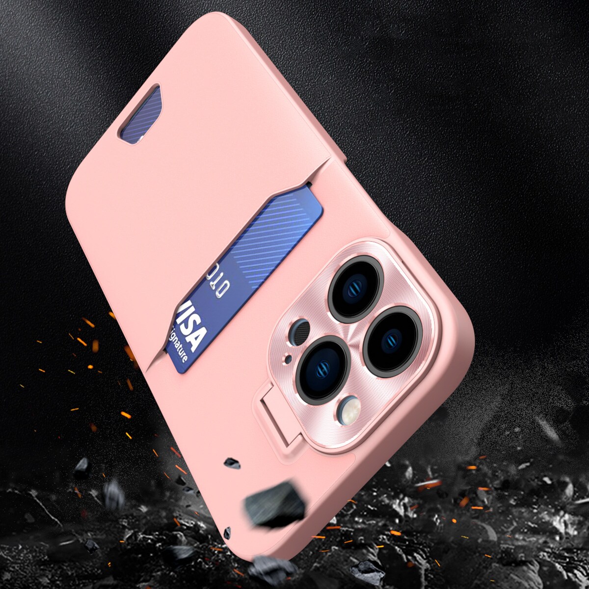 Läderfodral med stativ för iPhone 14 Plus Kort Plånbok Skydd med stativ Rosa
