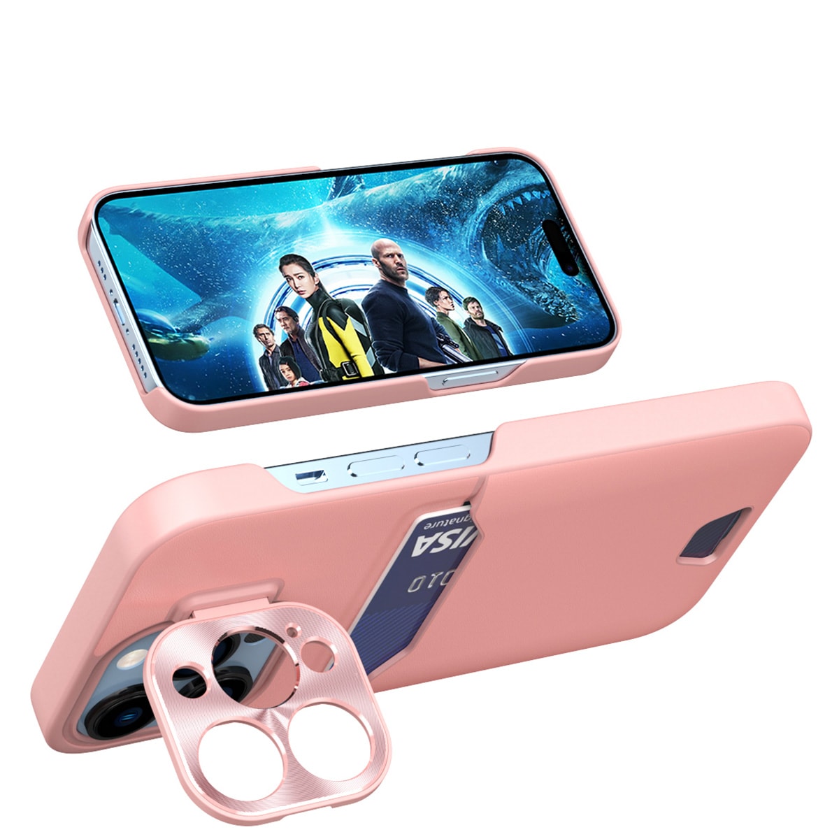 Läderfodral med stativ för iPhone 14 Plus Kort Plånbok Skydd med stativ Rosa