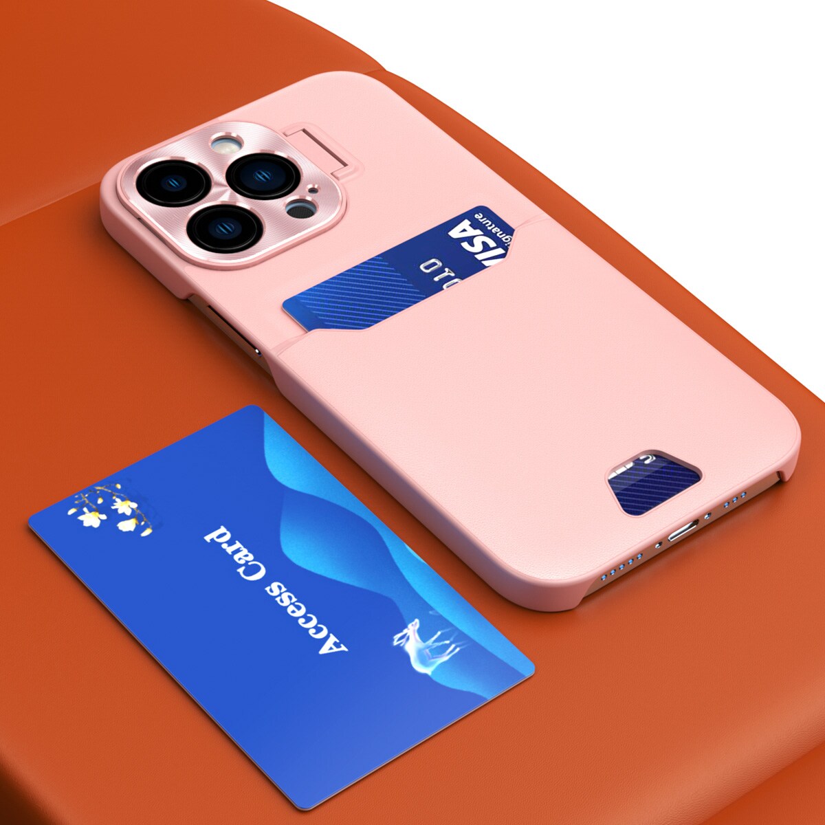 Läderfodral med stativ för iPhone 14 Plus Kort Plånbok Skydd med stativ Rosa