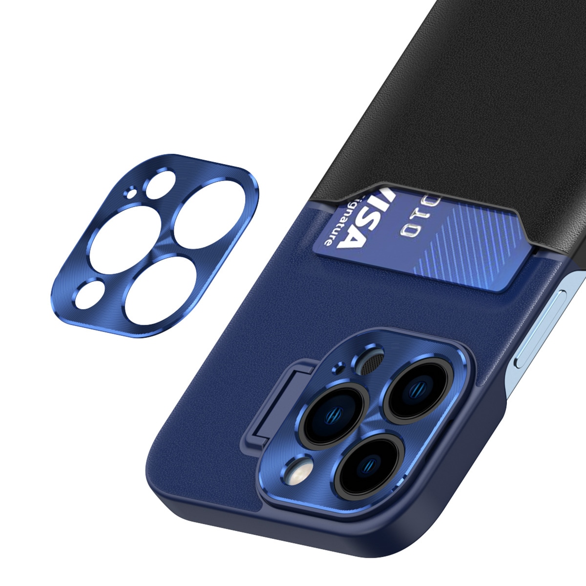 Läder Stativ Fodral fodral för iPhone 14 Pro skydd kort plånbok med stativ blå