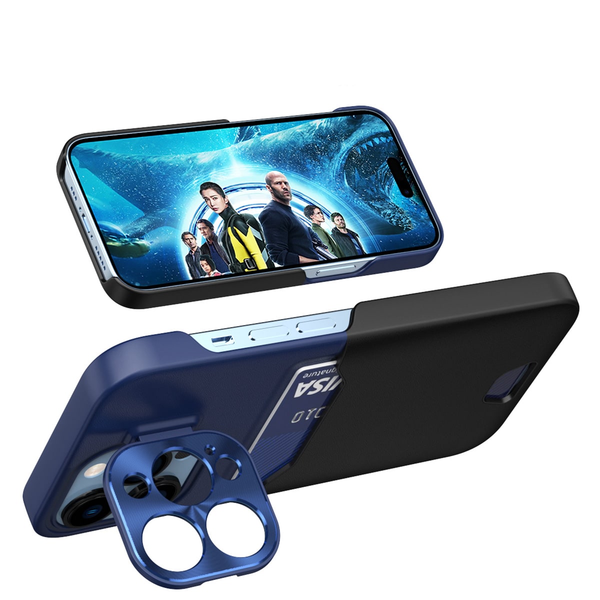 Läder Stativ Fodral fodral för iPhone 14 Pro skydd kort plånbok med stativ blå