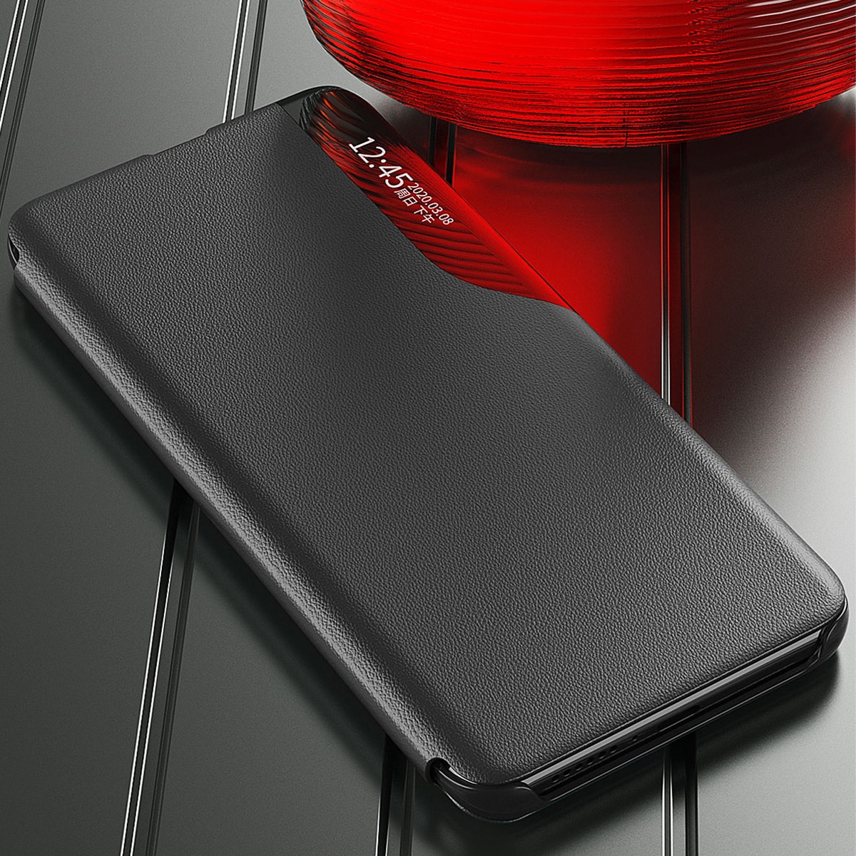 Eco Leather View Case-etui til Samsung Galaxy S23+ med flipstativ rød