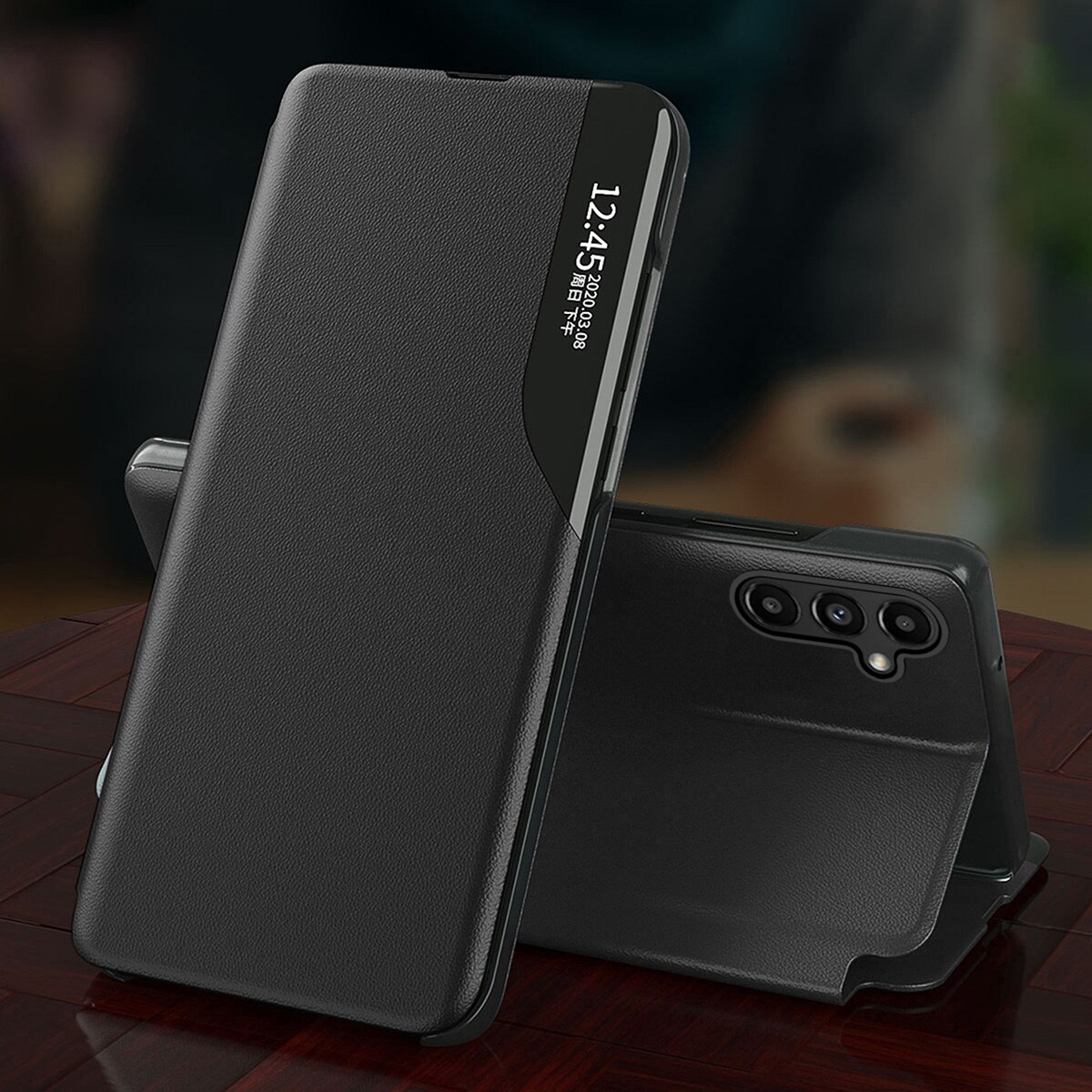 Eco Leather View Case-etui til Samsung Galaxy S23+ med flipstativ rød