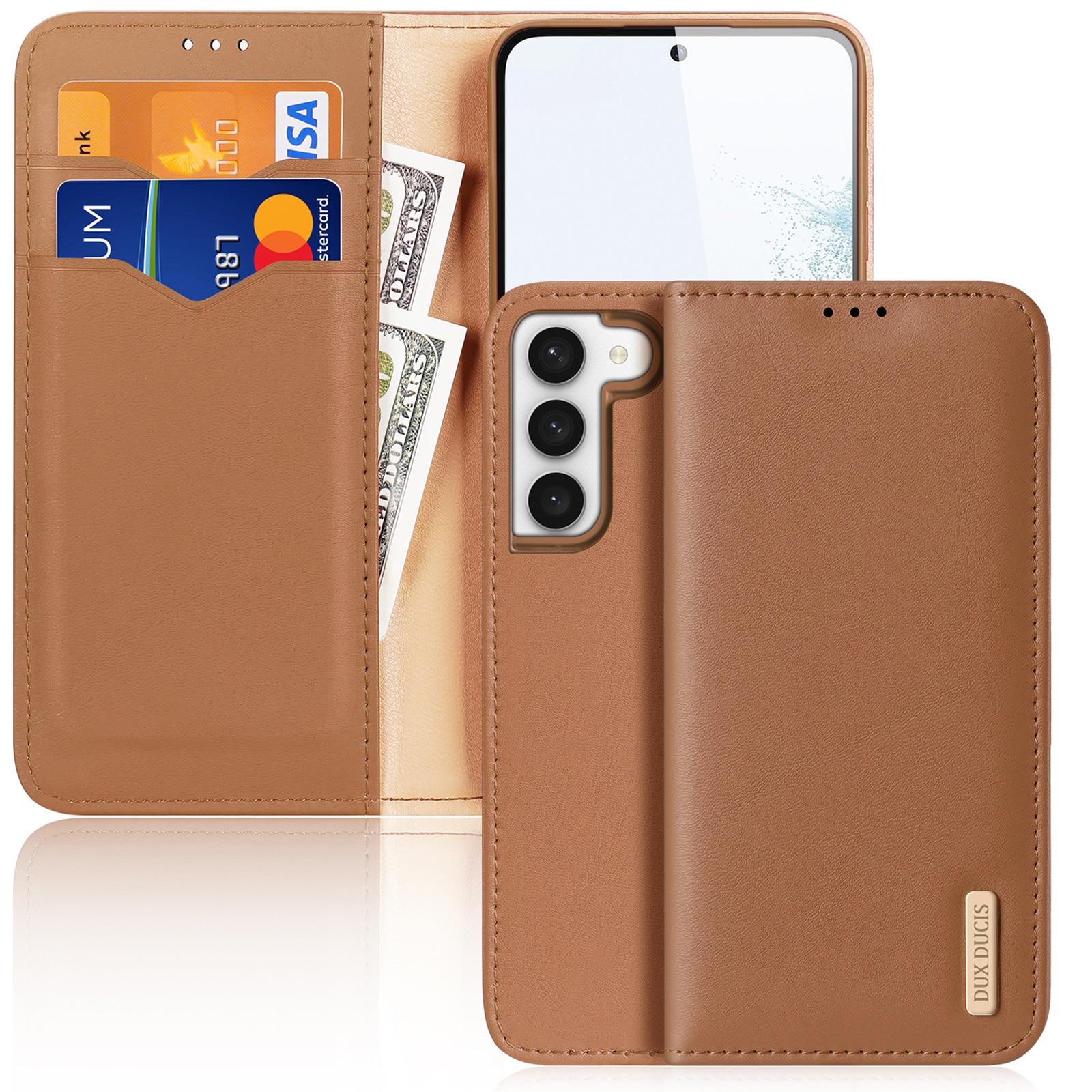 Dux Ducis Hivo fodral Samsung Galaxy S23+ flip cover plånbok stativ RFID blockering brun