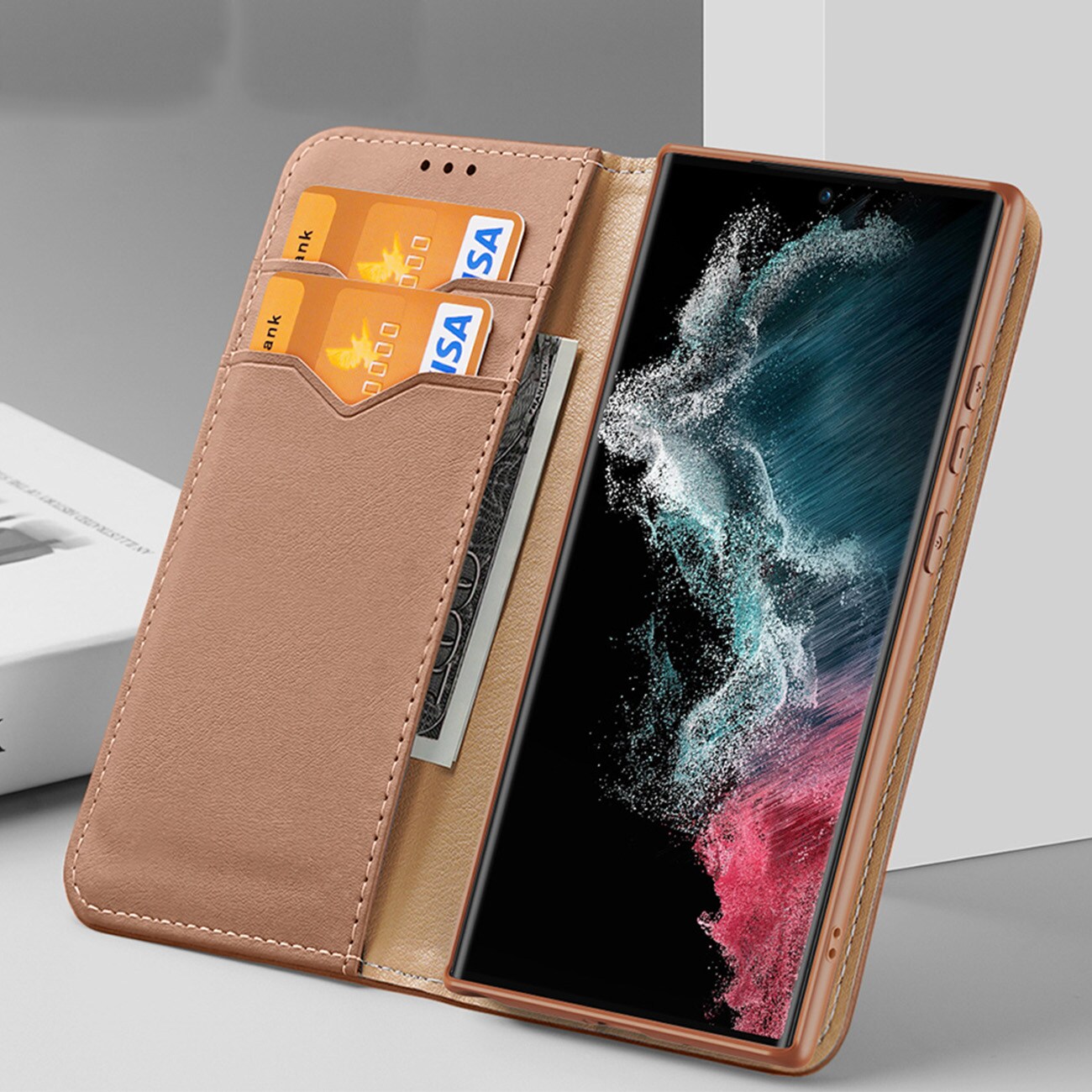 Dux Ducis Hivo fodral Samsung Galaxy S23+ flip cover plånbok stativ RFID blockering brun