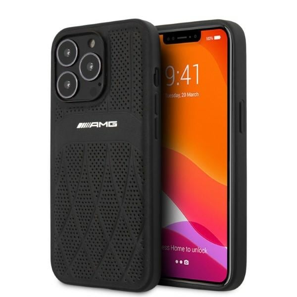 AMG AMHCP13LOSDBK iPhone 13 Pro / 13 6,1" svart/svart hårdväska Läder Böjda linjer