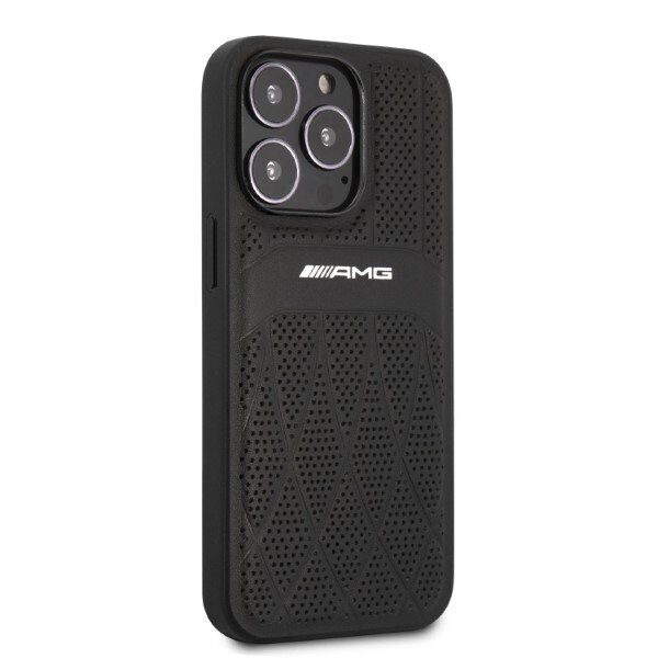 AMG AMHCP13LOSDBK iPhone 13 Pro / 13 6,1" svart/svart hårdväska Läder Böjda linjer