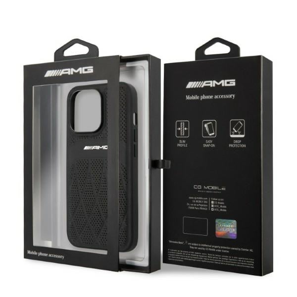 AMG AMHCP13LOSDBK iPhone 13 Pro / 13 6,1" svart/svart hårdväska Läder Böjda linjer