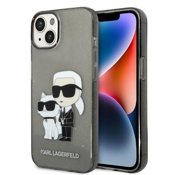 Karl Lagerfeld Glitter Karl&Choupette fodral för iPhone 14 Plus - svart