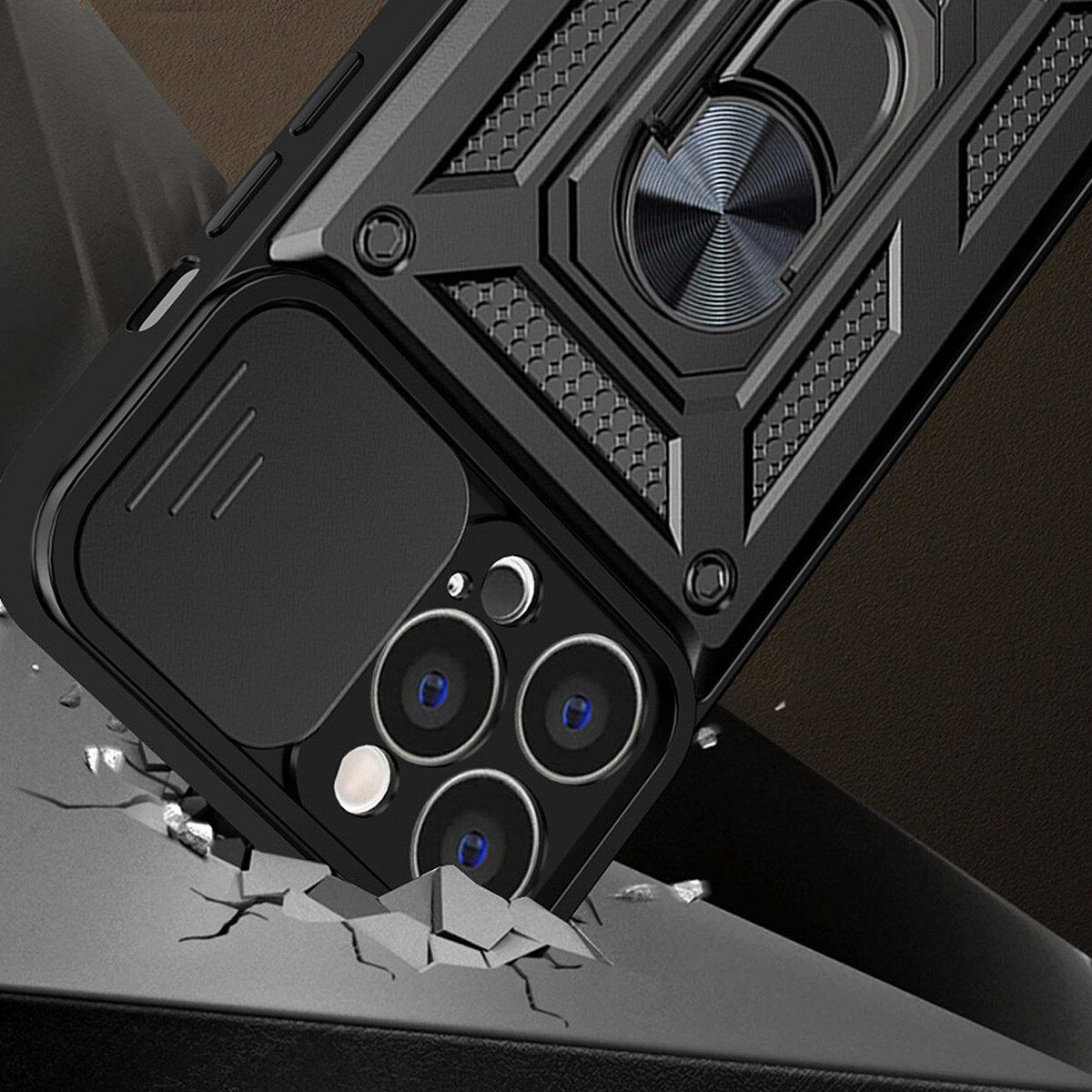 Hybrid Armor Camshield-fodral för Realme 10 Pro+ pansarskydd med kameraskydd svart