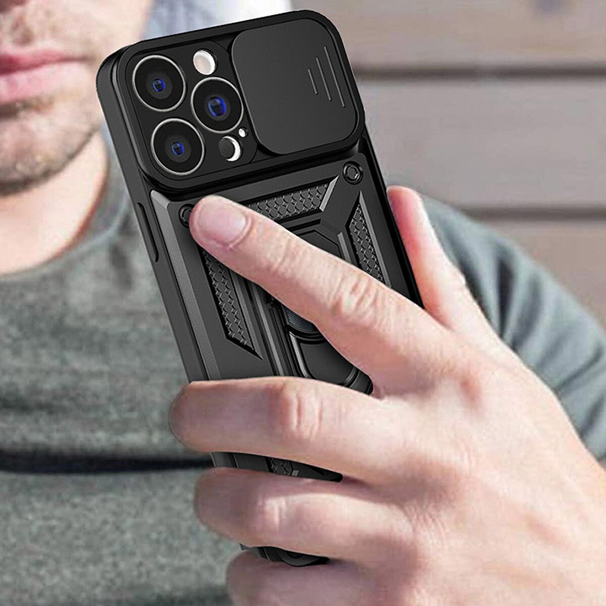 Hybrid Armor Camshield-fodral för Realme 10 Pro pansarfodral med kameraskydd svart