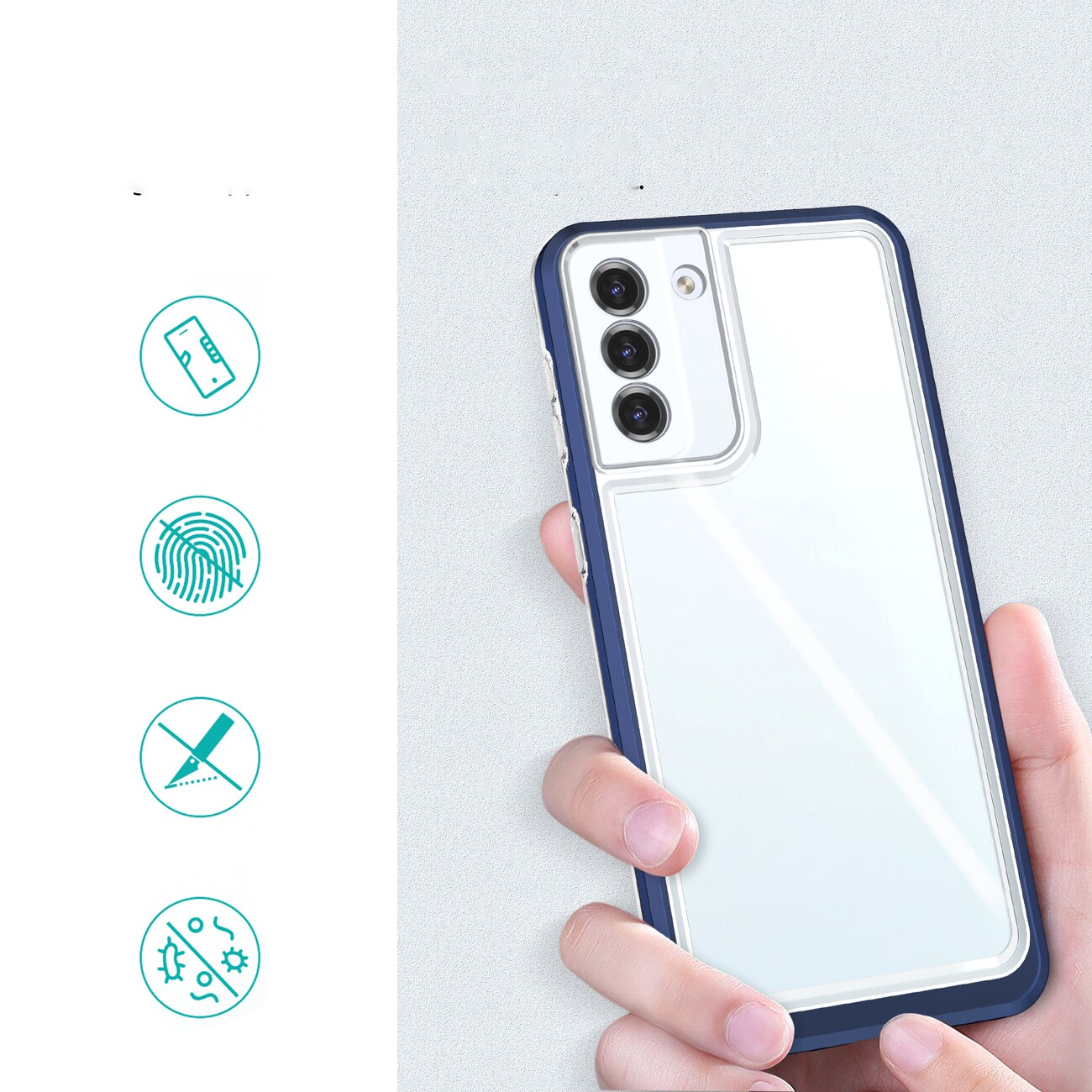 Klart 3-i-1-etui til Samsung Galaxy S23+ silikonecover med ramme blå