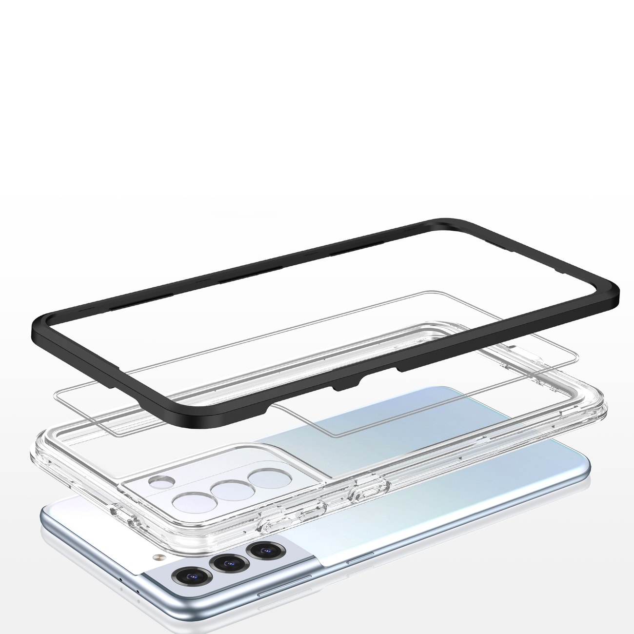 Klart 3-i-1-etui til Samsung Galaxy S23+ silikonecover med ramme sort