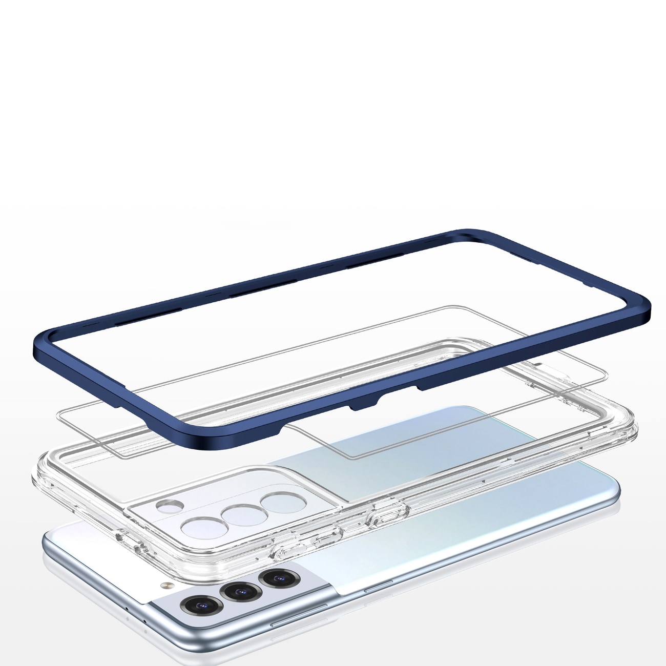 Klar 3-i-1 taske til Samsung Galaxy S23 silikone cover med ramme blå
