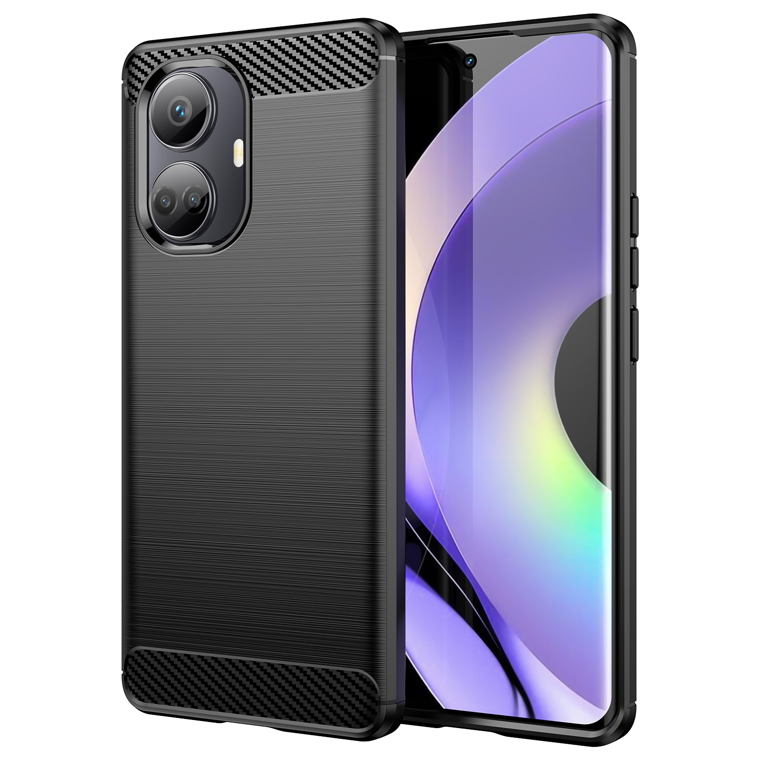 Carbon Case fodral för Realme 10 Pro flexibelt silikon kolfiberskydd svart