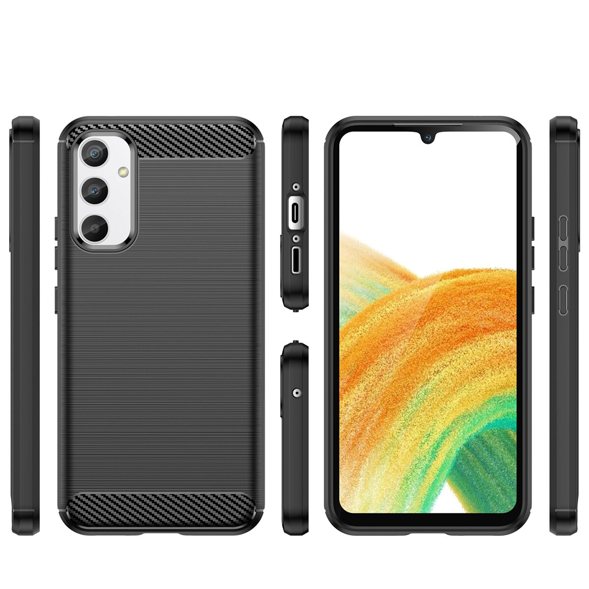 Carbon Case etui til Realme 10 Pro fleksibelt silikone carbon cover sort