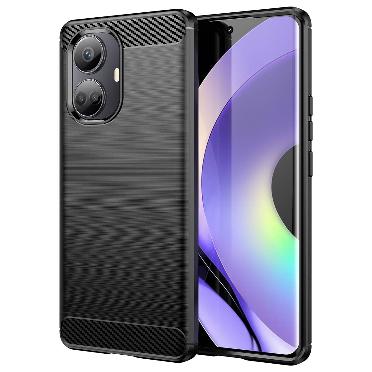 Carbon Case fodral för Realme 10 Pro+ flexibelt silikon kolfiberskydd svart