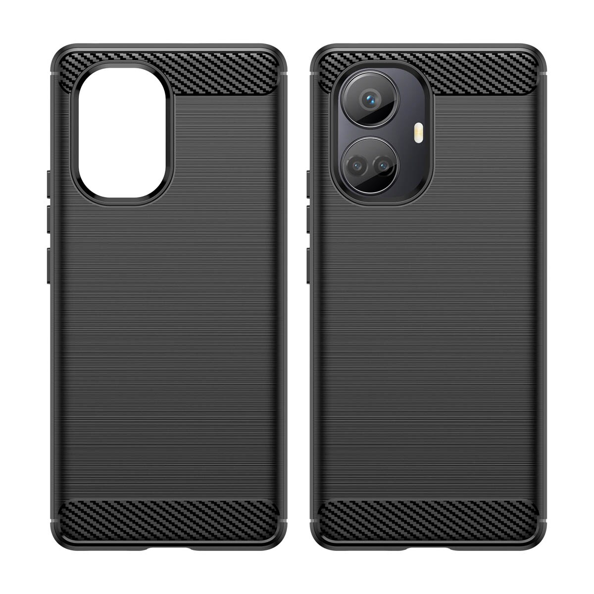Carbon Case etui til Realme 10 Pro+ fleksibelt silikone carbon cover sort